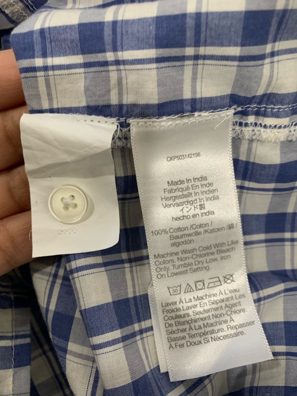 Madewell Puff-Sleeve Band-Collar Shirt Blue White Window Pane Print size 10 - Picture 6 of 7